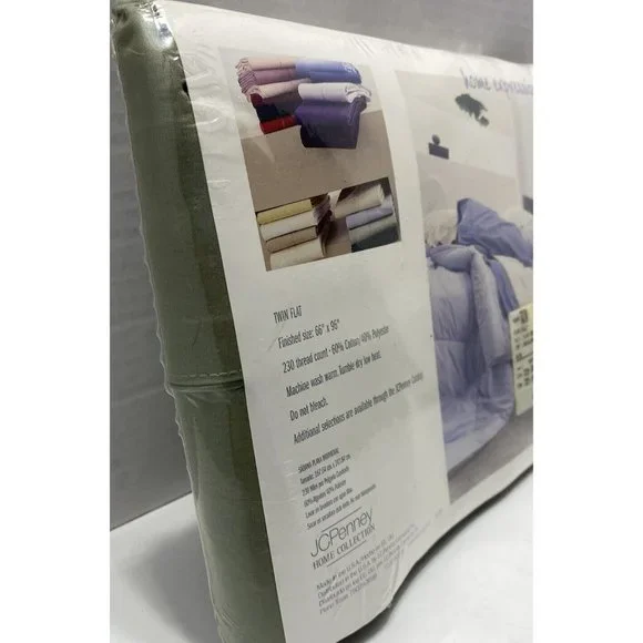 JCP Home Expressions Twin Flat Sheet Olive Made In USA Cottonblend New - Picture 5 of 5